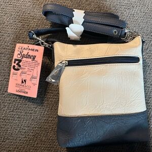Stone & Co. Navy and Cream Leather Crossbody Bag